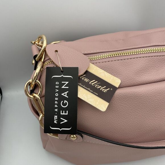 Mellow World Dusty Rose Gold Zipper Tote Bag Purse Vegan Leather New With Tag - Picture 4 of 11